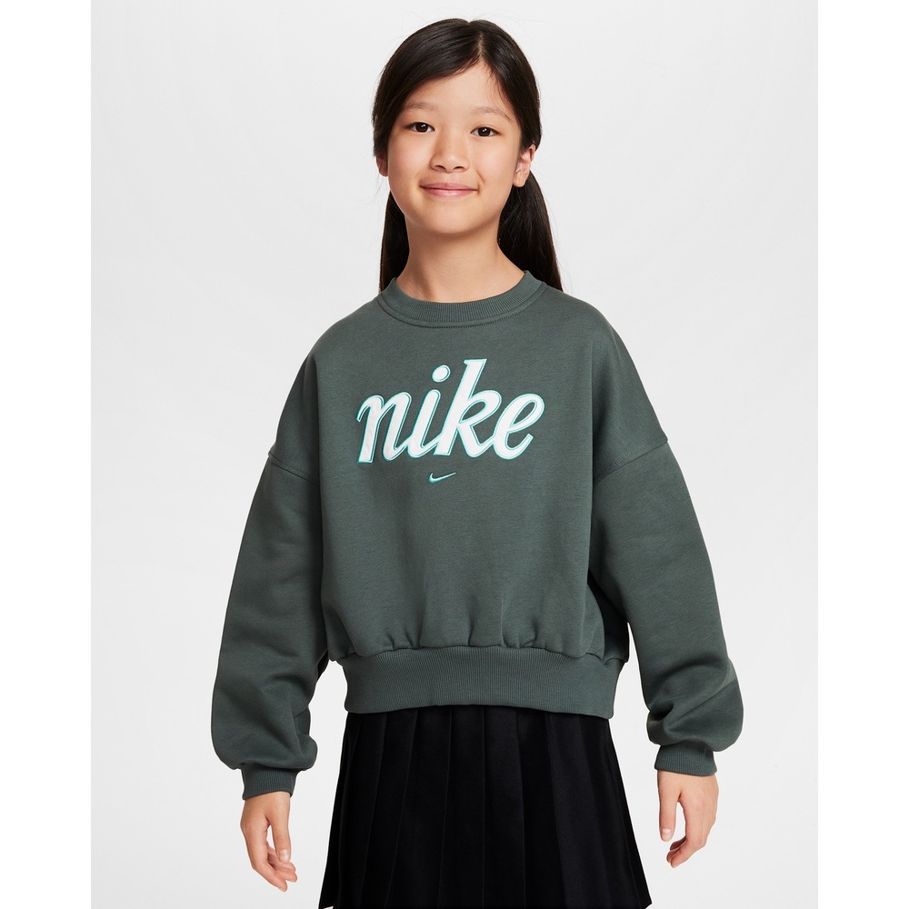 Nike Girls Sportswear Fleece Script Logo Sweatshirt Teal Green‎ Small